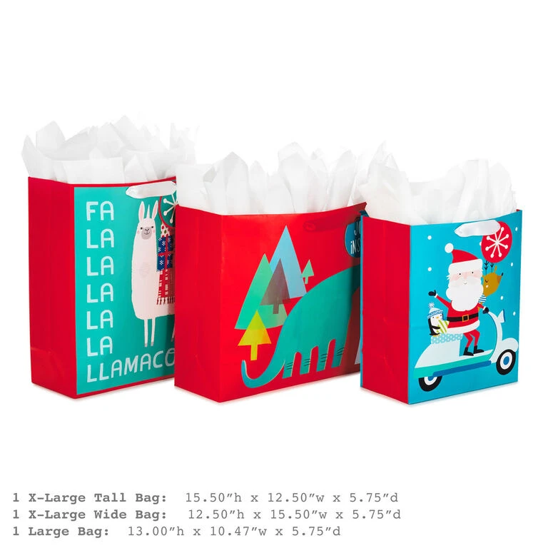 Hallmark 13" And 15.5" Assorted Kids 3-Pack Christmas Gift Bags With Tissue Paper - Image 3