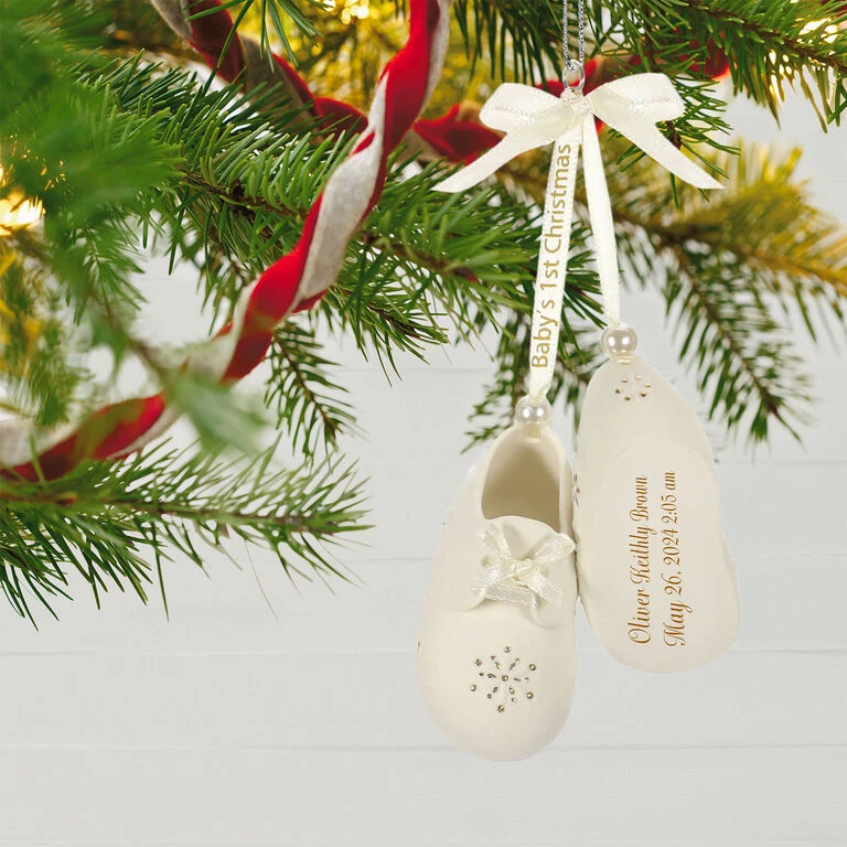 Baby’s First Christmas Booties Porcelain Personalized Ornament - Image 2