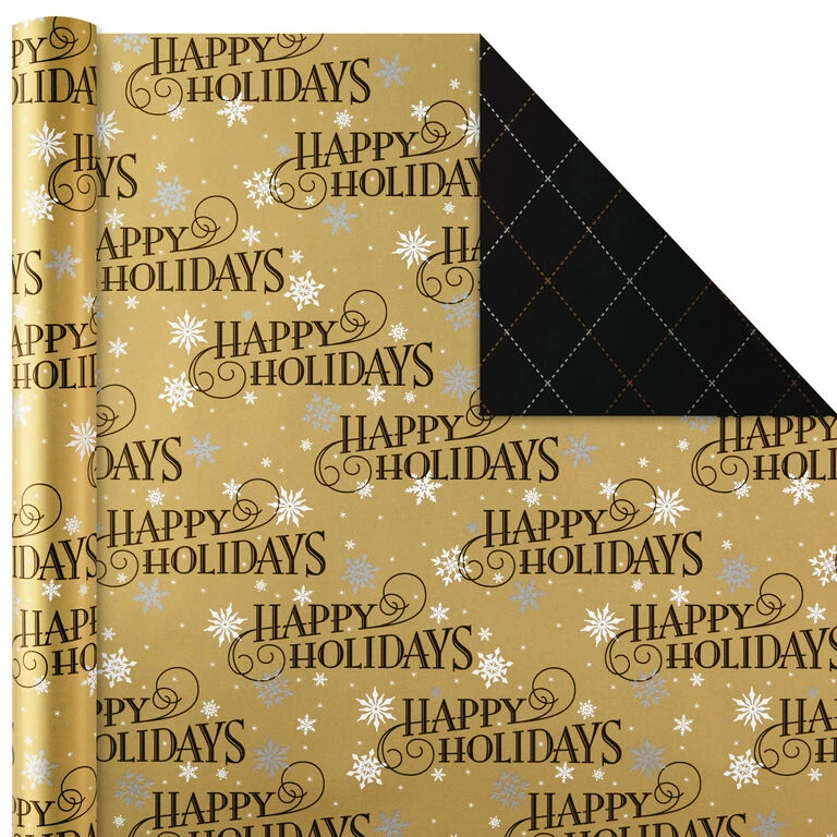Hallmark Black And Gold 4-Pack Reversible Holiday Wrapping Paper Assortment, 150 Sq. Ft. - Image 3