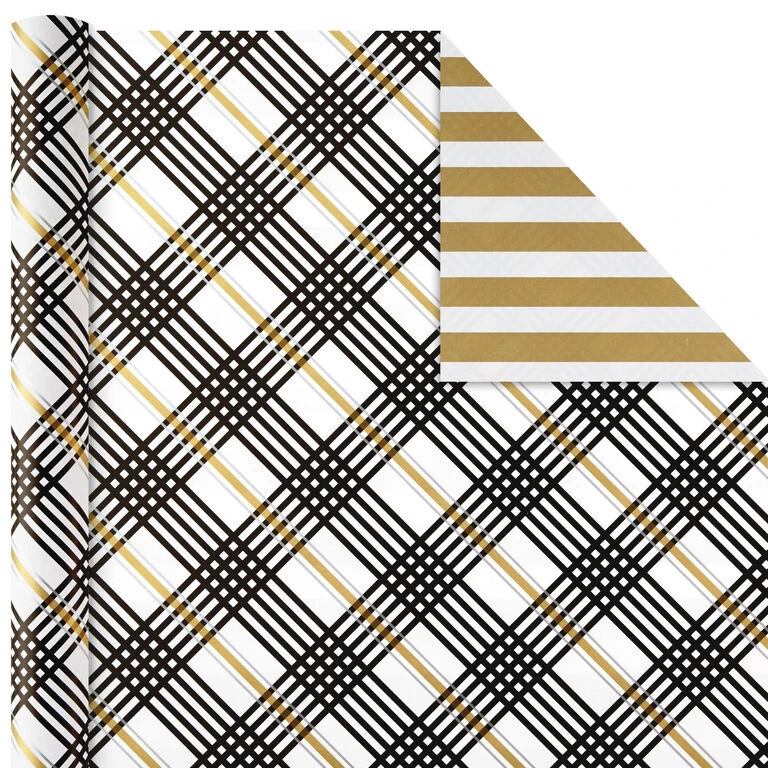 Hallmark Black And Gold 4-Pack Reversible Holiday Wrapping Paper Assortment, 150 Sq. Ft. - Image 4