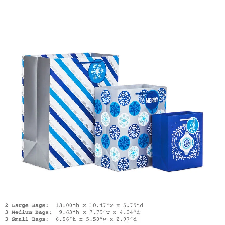 Hallmark Blue And Silver 8-Pack Holiday Gift Bags, Assorted Sizes And Designs - Image 3