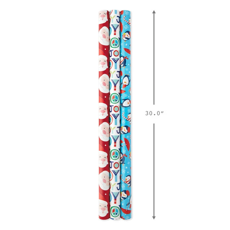 Hallmark Bright Joy 3-Pack Kids Reversible Christmas Wrapping Paper Assortment, 120 Sq. Ft. - Image 3