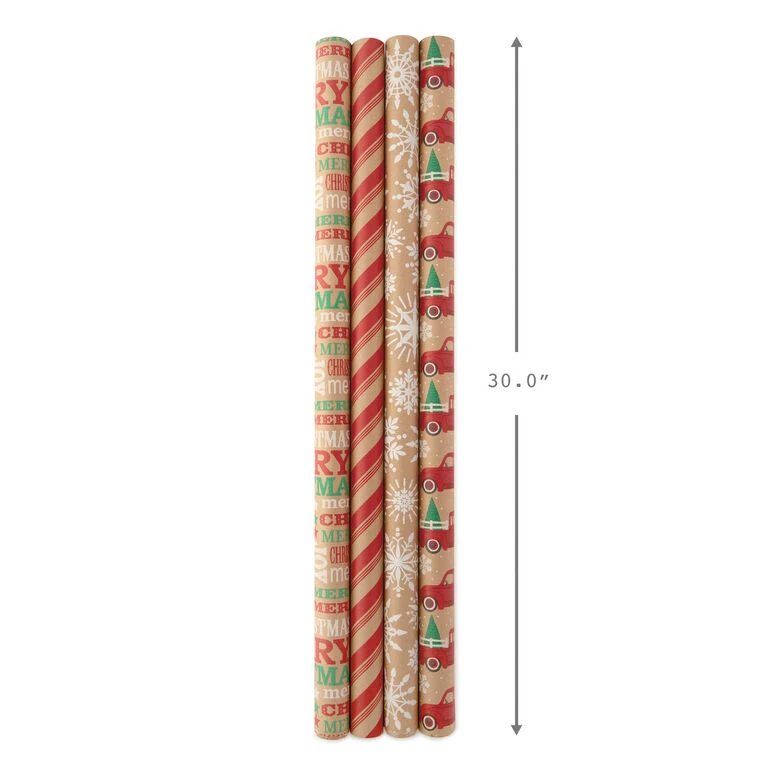 Hallmark Classic Christmas 4-Pack Kraft Wrapping Paper Assortment, 88 Sq. Ft. - Image 8