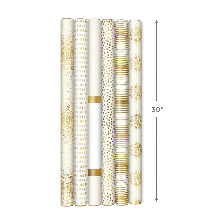 Hallmark Gold And White 6-Pack Holiday Wrapping Paper Assortment, 180 Sq. Ft. - Image 10