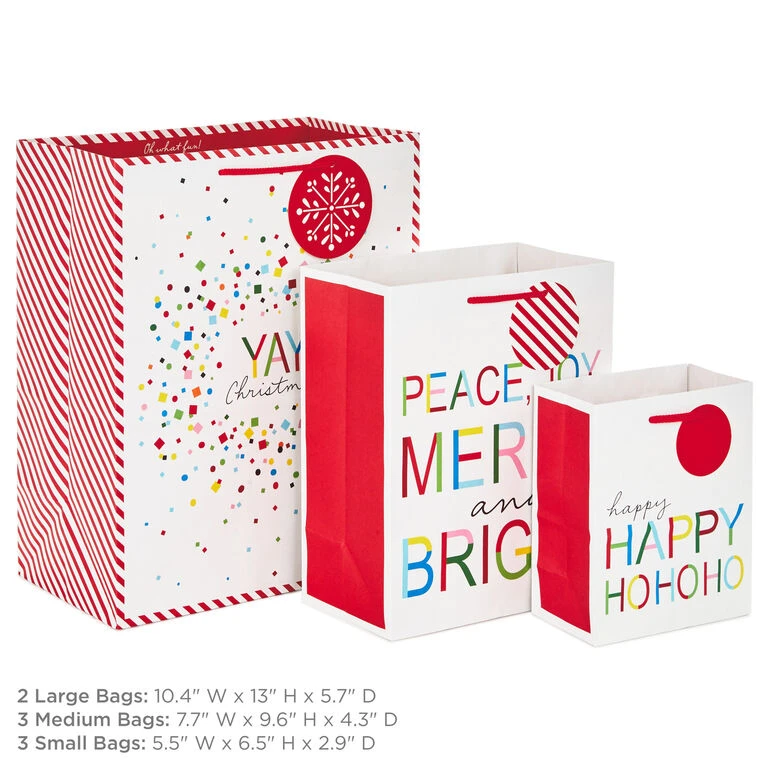 Hallmark Merry And Bright 8-Pack Christmas Gift Bags, Assorted Sizes And Designs - Image 3